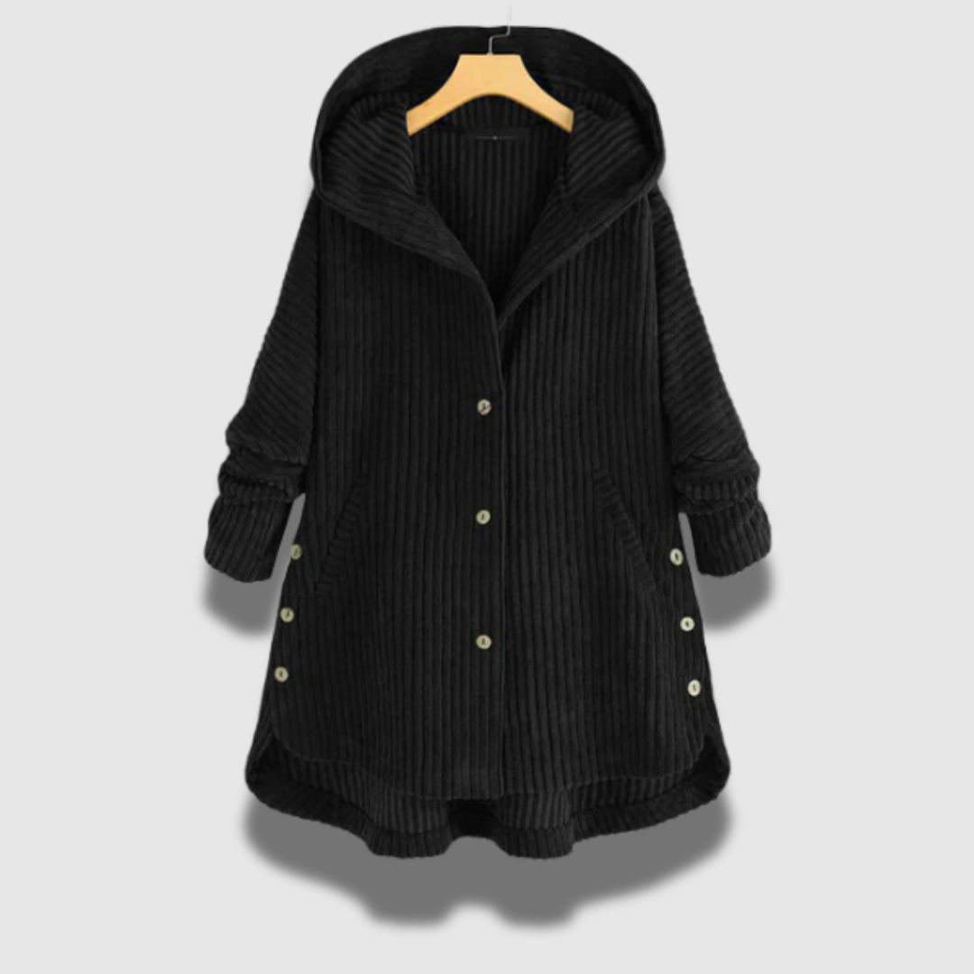Giacca Donna in Maglia a Coste con Cappuccio Regular Fit