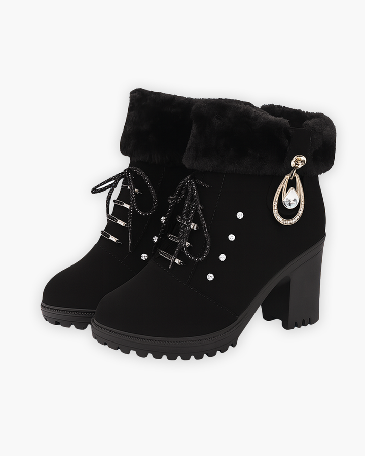 Absatz Stiefeletten mit Zierschnalle und Strassdetails