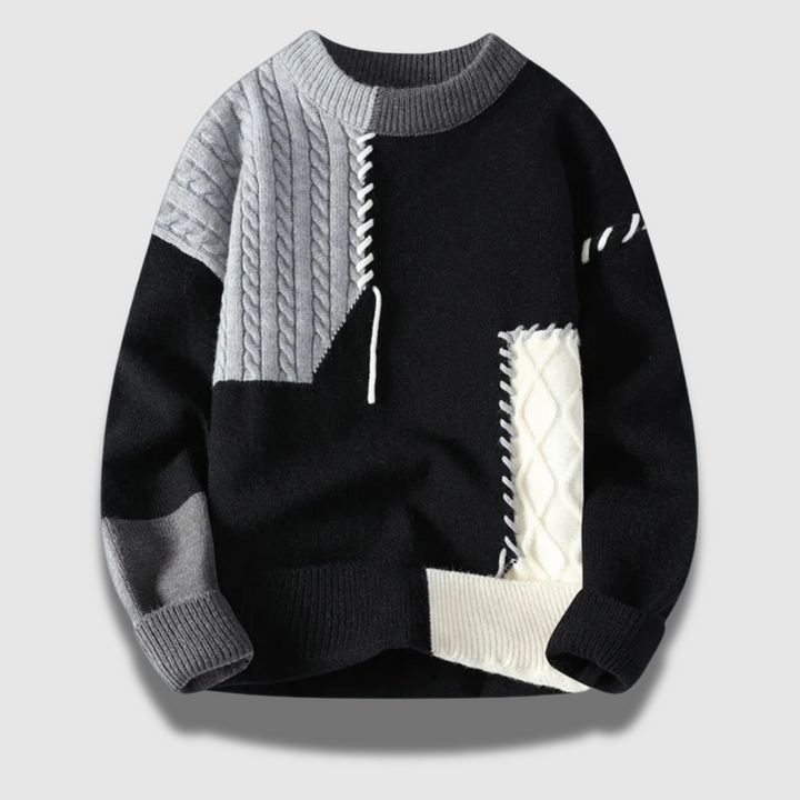 Maglione Uomo in Maglia Patchwork Stile Moderno