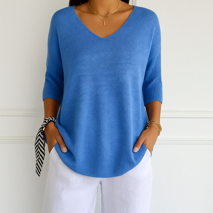 Franziska | Damen Pullover mit V-Ausschnitt und Kurzarm