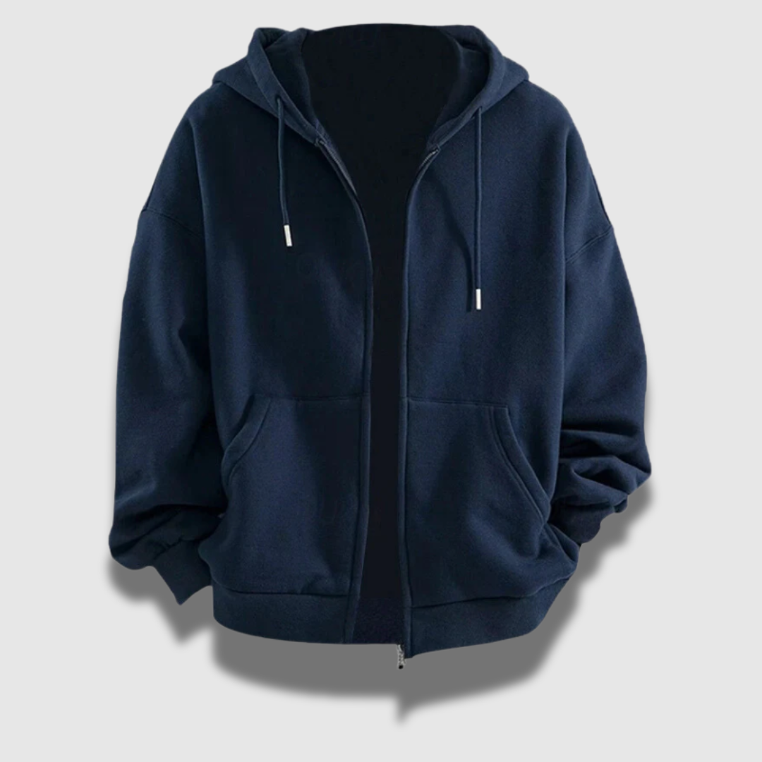 Felpa Uomo con Cappuccio Zip Intera Stile Classico
