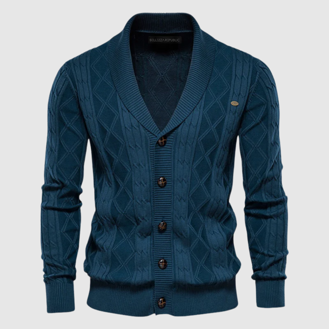 Cardigan Uomo in Maglia Motivo Geometrico Regular Fit