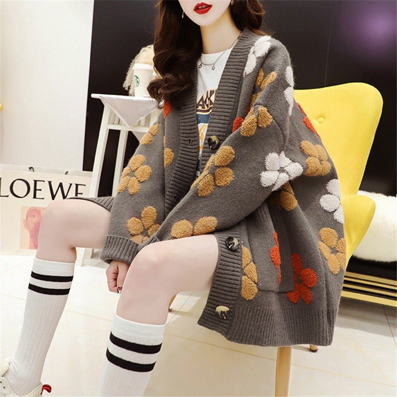Blümchen Strickjacke für Damen