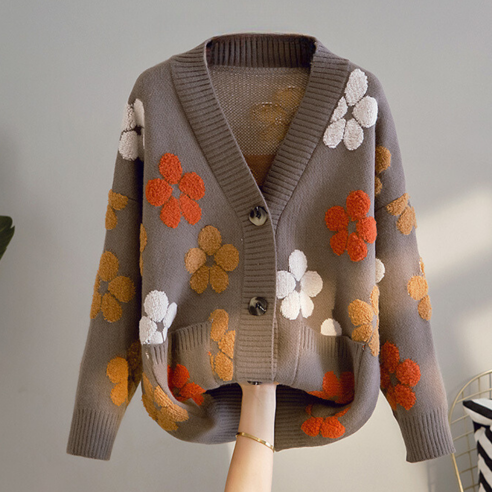 Blümchen Strickjacke für Damen