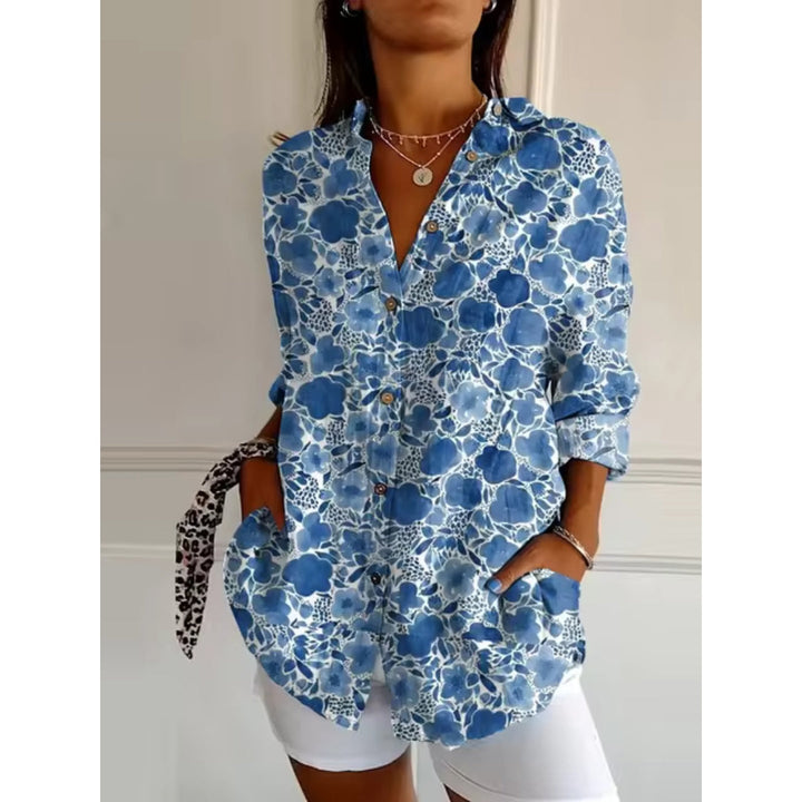 Blumenbluse mit Langen Ärmeln und Klassischem Kragen – Elegante Damenbluse für Jeden Anlass