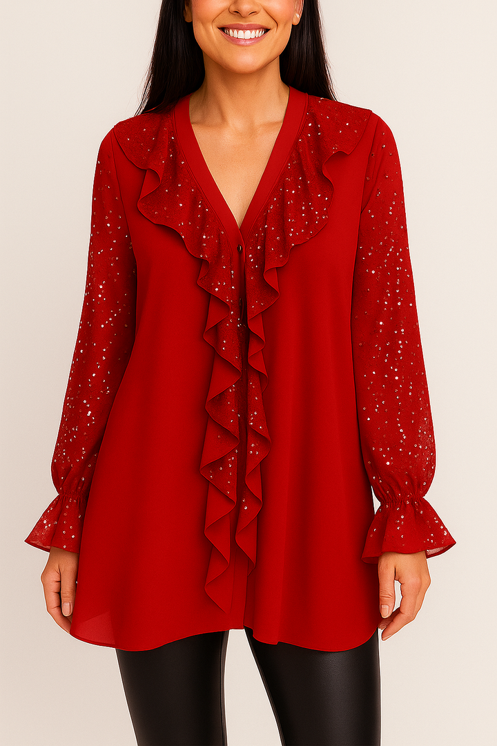 Bluse Damen mit Rüschen | Glitzer-Details & Sofort Eleganter Look