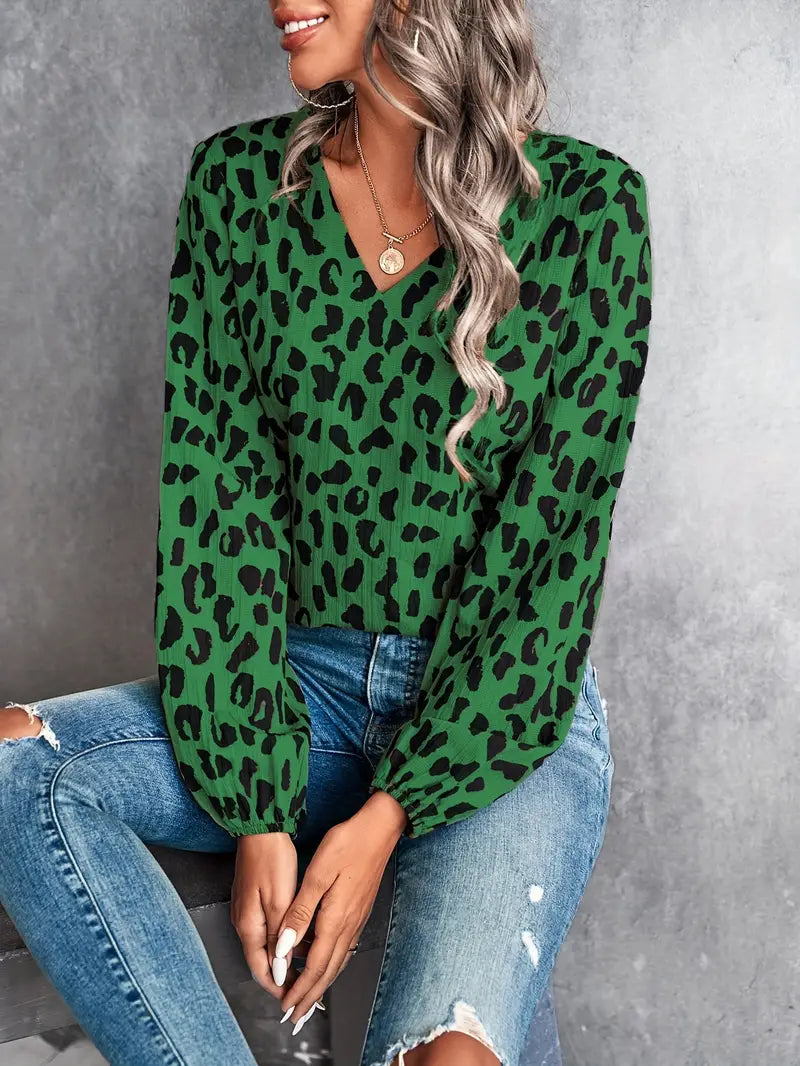 Bluse mit Leopardenmuster und V-Ausschnitt für Frauen - Mia