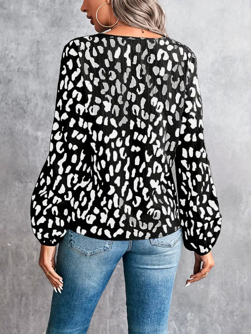 Bluse mit Leopardenmuster und V-Ausschnitt für Frauen - Mia