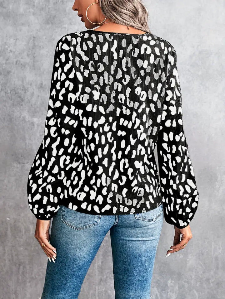 Bluse mit Leopardenmuster und V-Ausschnitt für Frauen - Mia