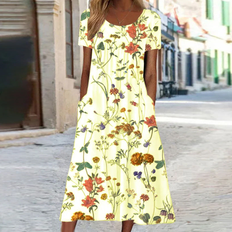 Sommerkleider Damen Kurzarm Blumenmuster