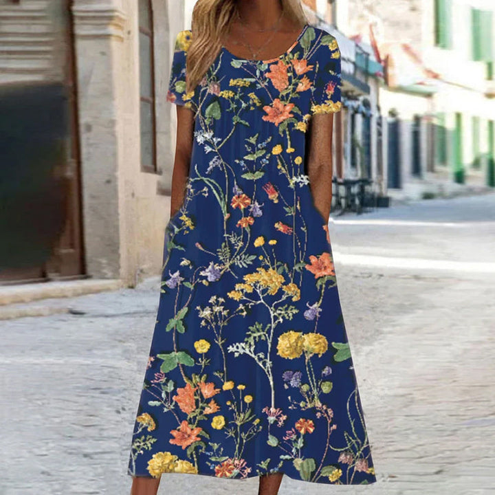 Sommerkleider Damen Kurzarm Blumenmuster