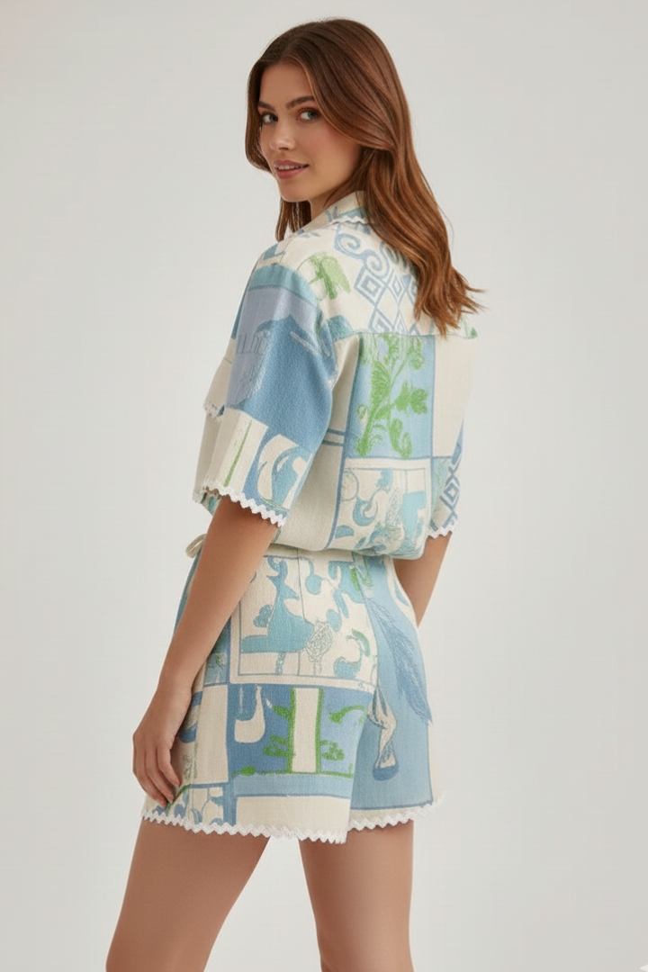 Gabriela | Damen-Zweiteiler-Set mit Patchwork und Shorts