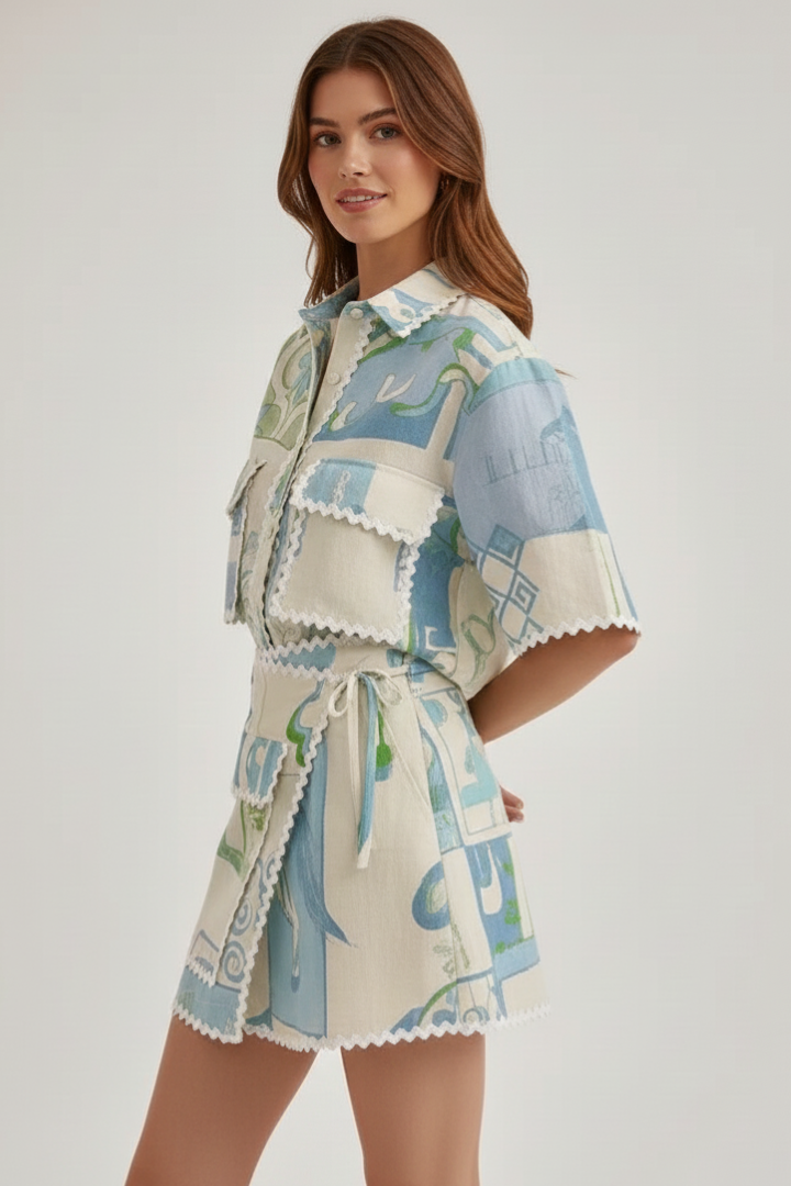 Gabriela | Damen-Zweiteiler-Set mit Patchwork und Shorts