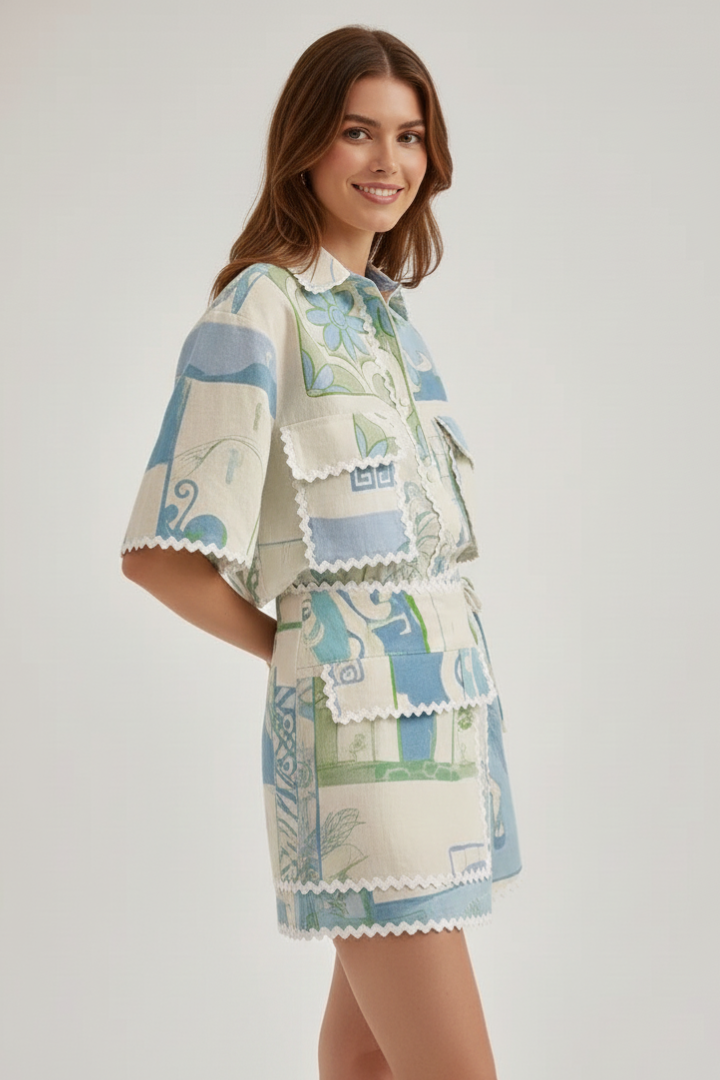 Gabriela | Damen-Zweiteiler-Set mit Patchwork und Shorts