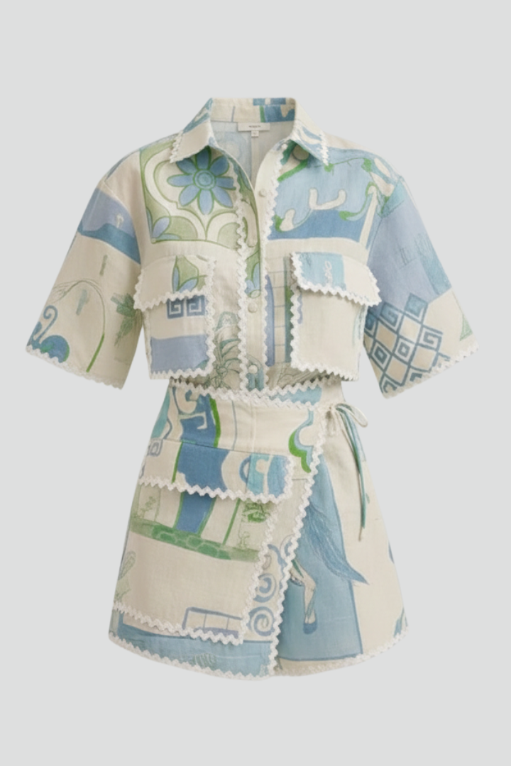 Gabriela | Damen-Zweiteiler-Set mit Patchwork und Shorts