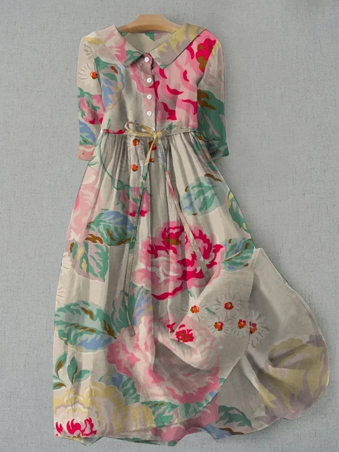 Luisa | Elegantes Blumenkleid mit Baumwolle und Leinen