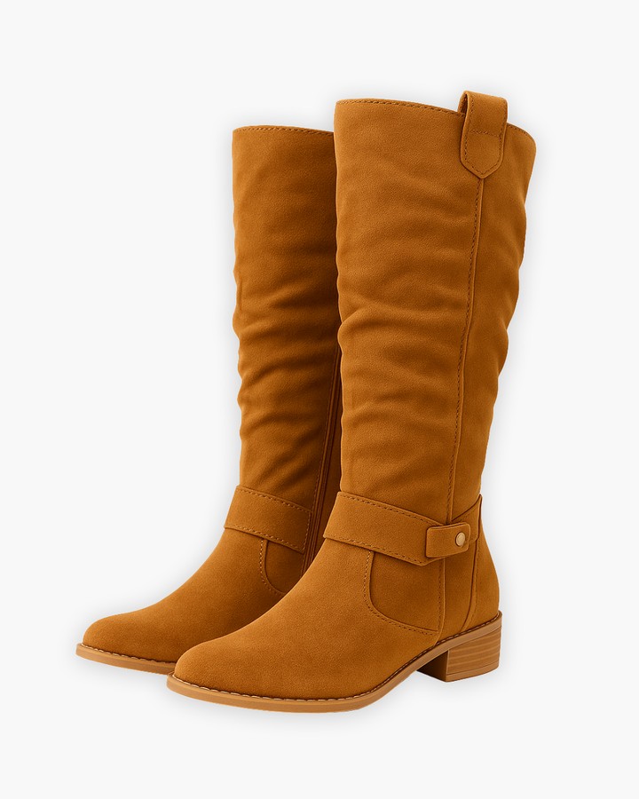 Flache kniehohe Stiefel mit Reißverschluss