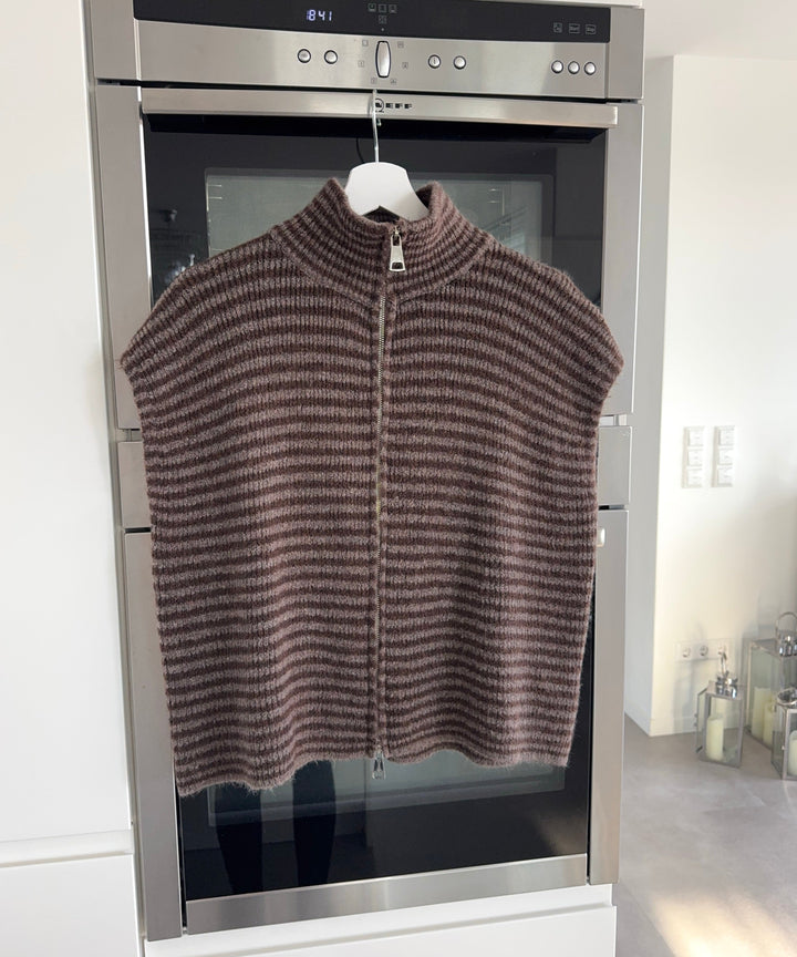 Kurzarm Strickjacke Vania Streifen Braun Taupe Ladypolitan ♡