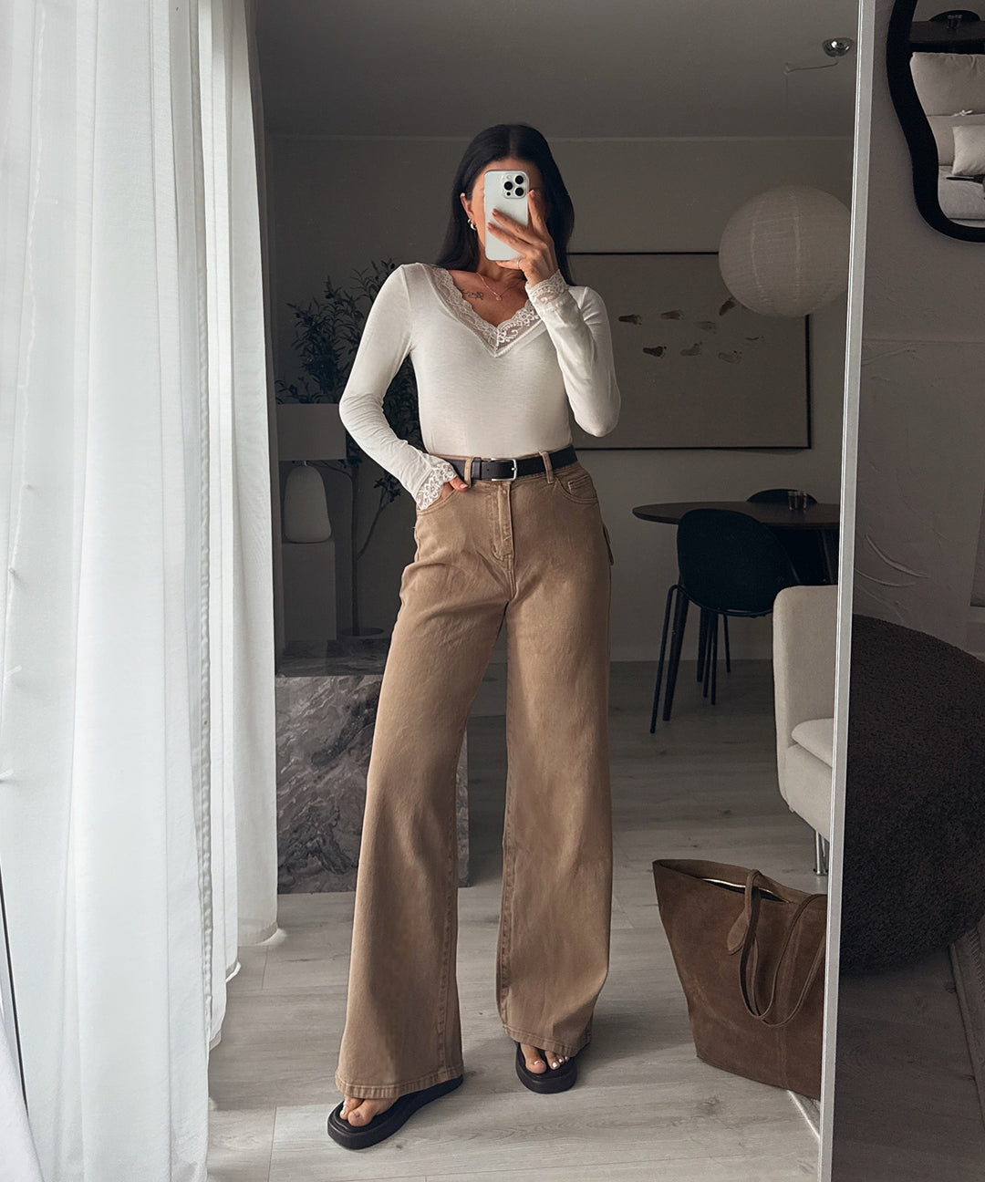 Stretch Wide Leg Jeans Harbi Camel Ladypolitan ♡