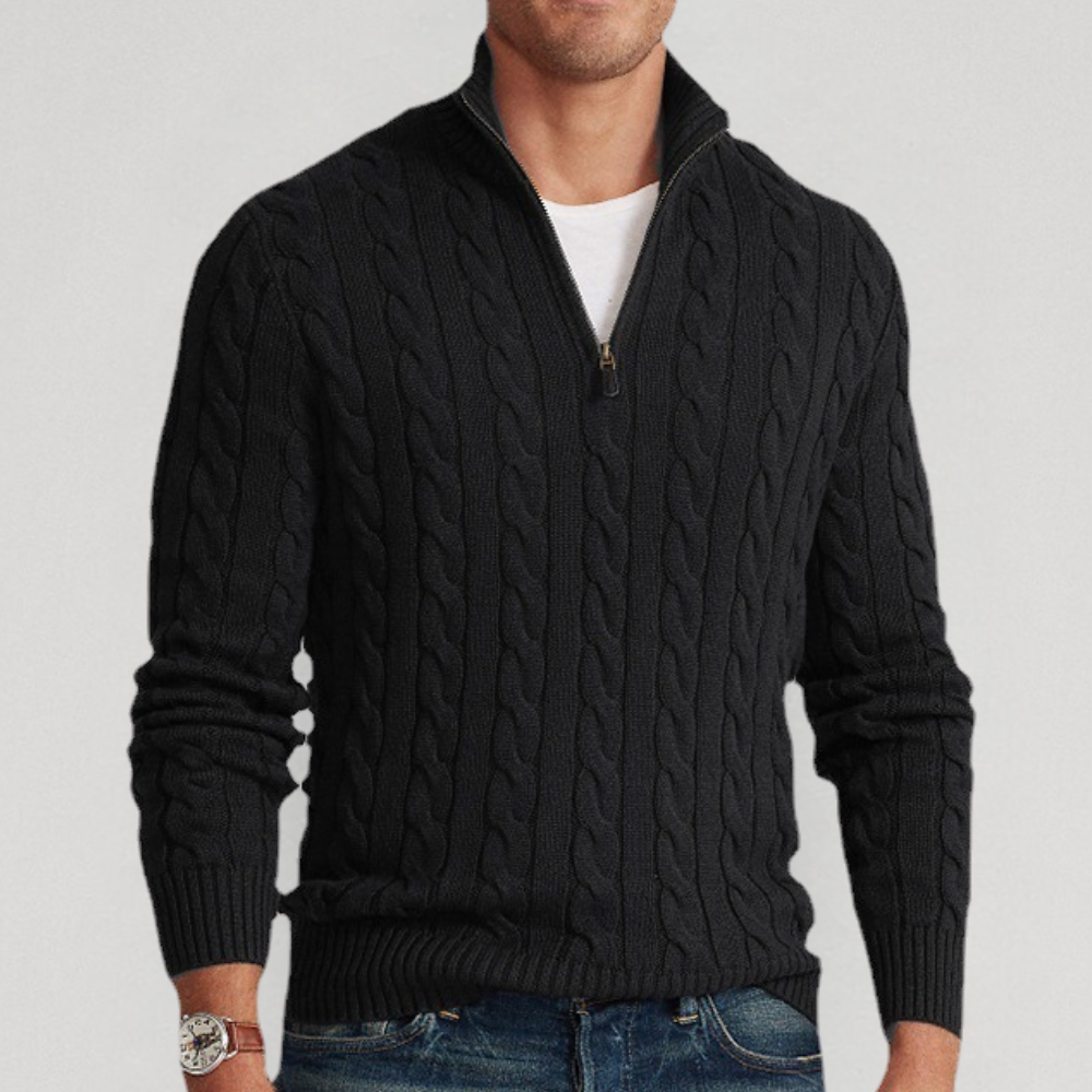 Heinrich | Herren Frühling Viertelzip Strickpullover mit Zopfmuster