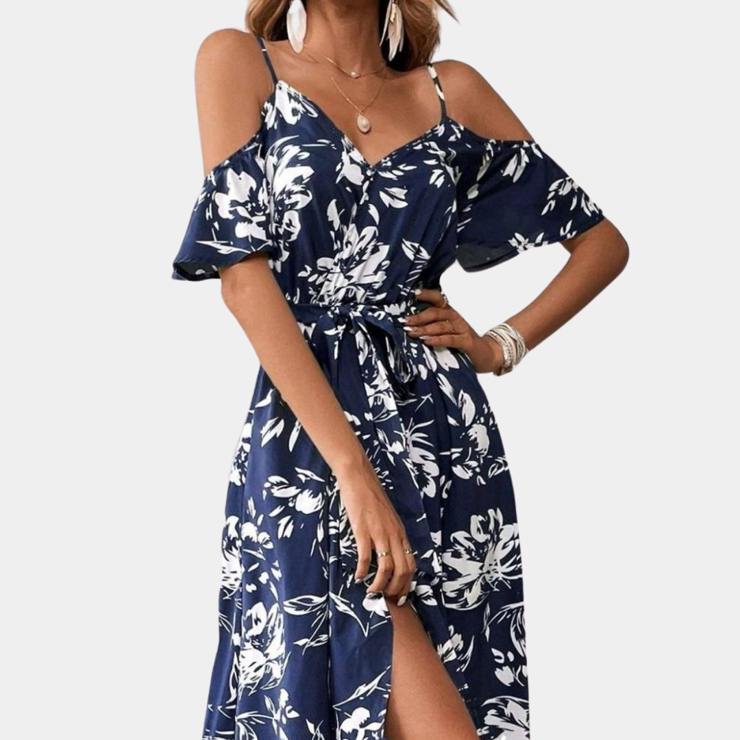 Ärmelloses Damenkleid mit Blumenmuster und Schlitz