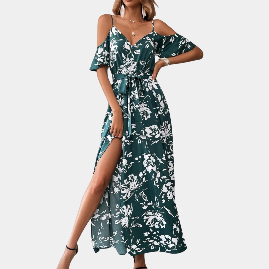 Ärmelloses Damenkleid mit Blumenmuster und Schlitz