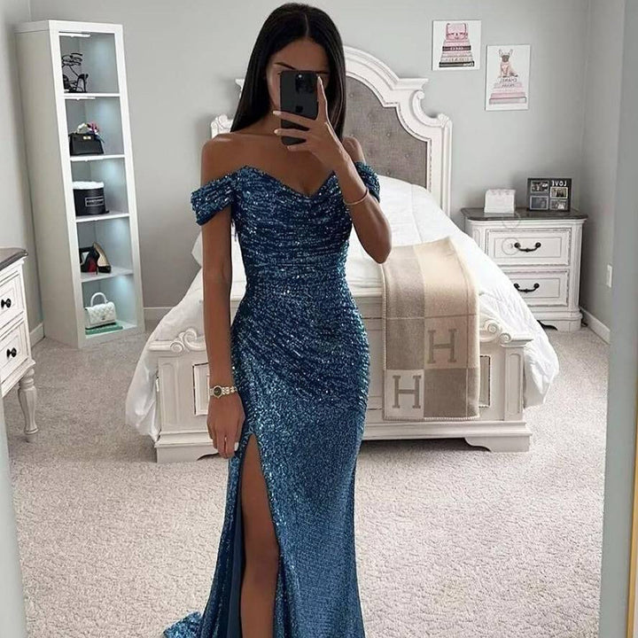 Damen Abendkleid Pailletten Maxi | Schlitz