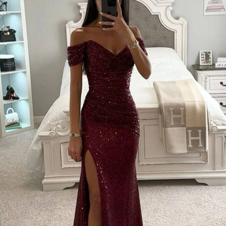 Damen Abendkleid Pailletten Maxi | Schlitz
