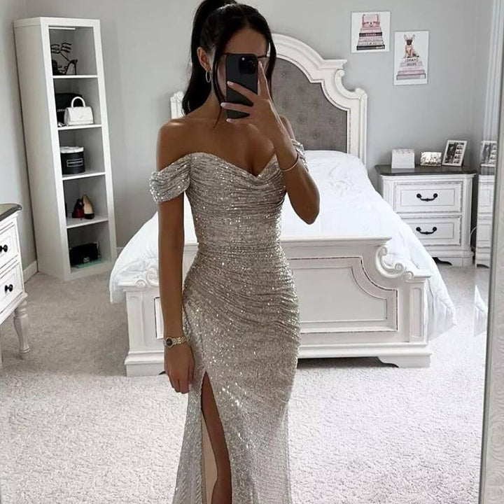 Damen Abendkleid Pailletten Maxi | Schlitz