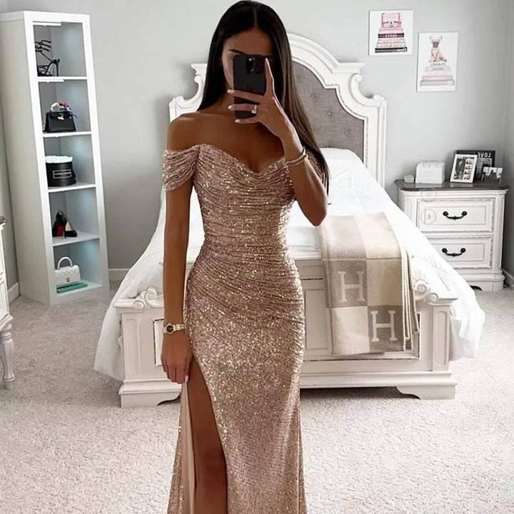 Damen Abendkleid Pailletten Maxi | Schlitz