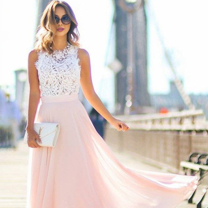 Damen Brautjungfernkleid Chiffon | Maxi Rundhalsausschnitt