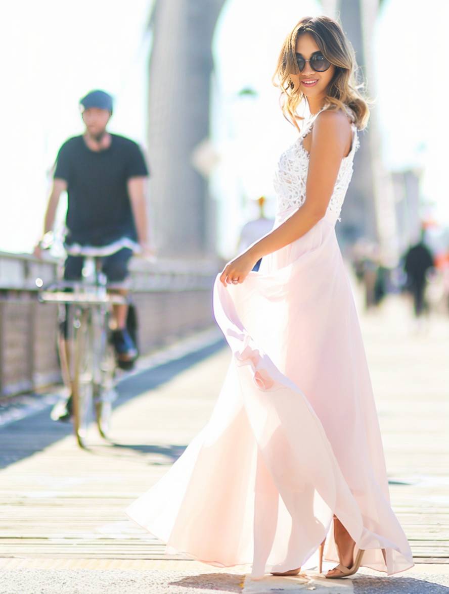 Damen Brautjungfernkleid Chiffon | Maxi Rundhalsausschnitt