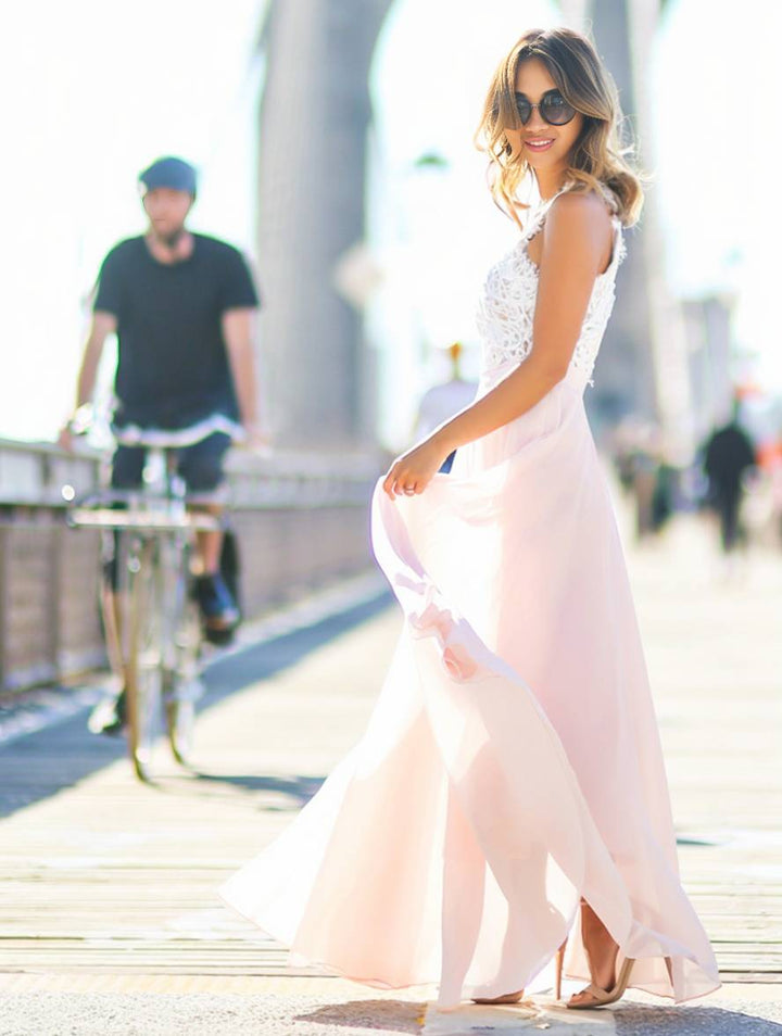 Damen Brautjungfernkleid Chiffon | Maxi Rundhalsausschnitt