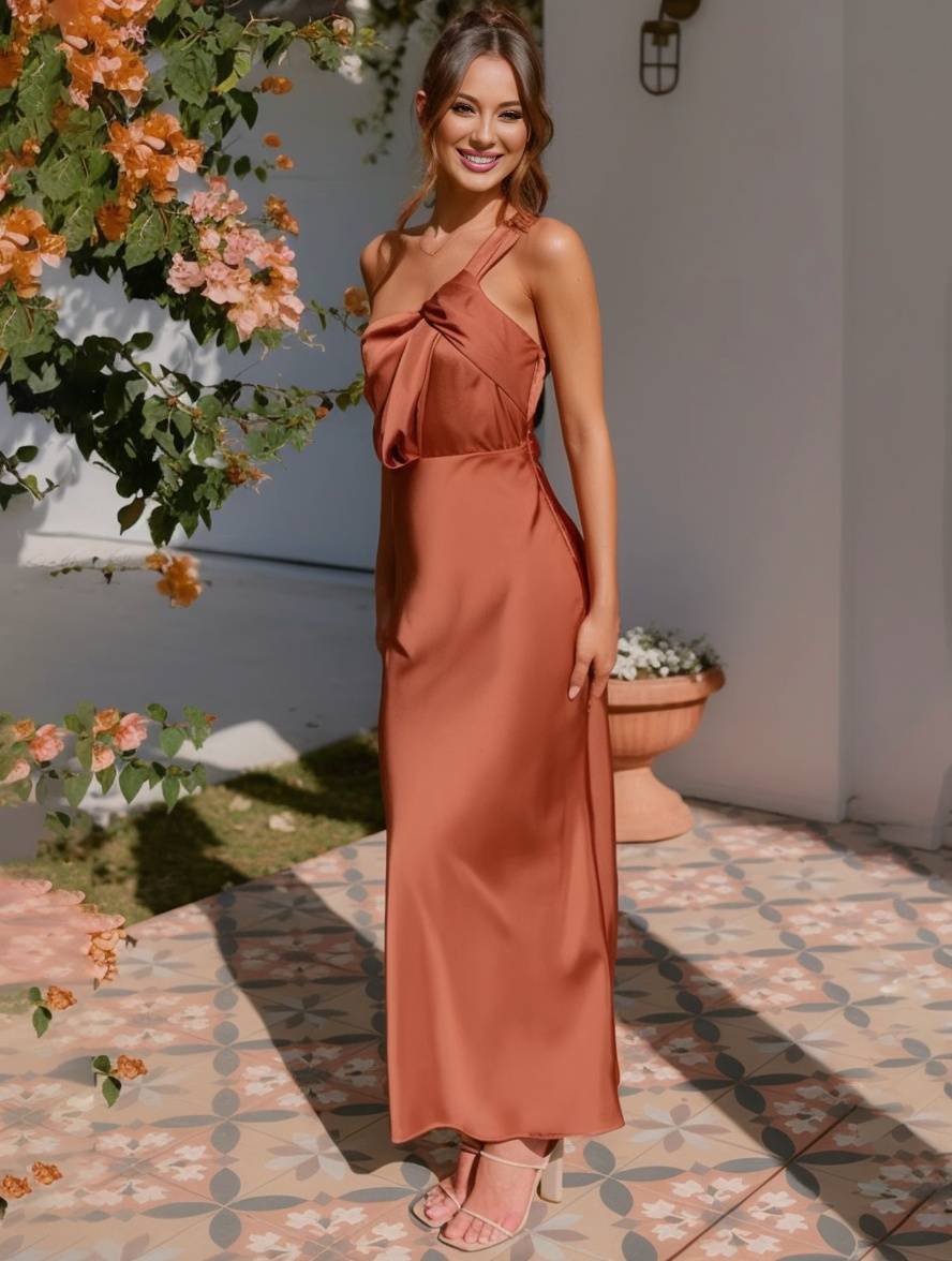 Damen Brautjungfernkleid Satin | A-Linie trägerlos