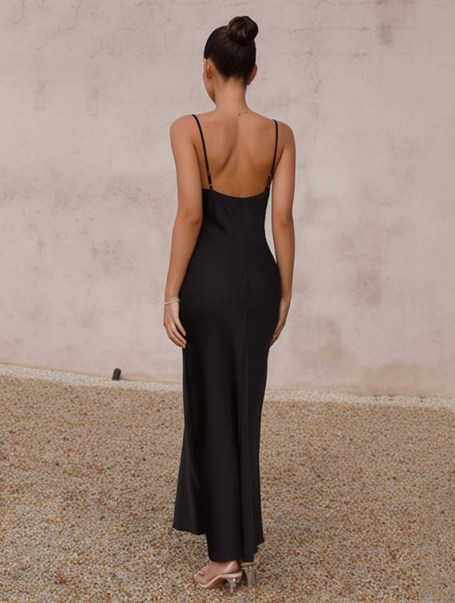 Damen Brautjungfernkleid Satin | Rückenlos Spaghettiträger