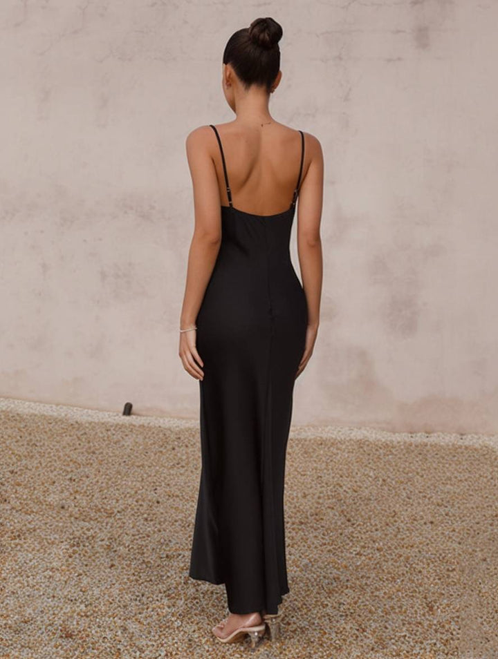 Damen Brautjungfernkleid Satin | Rückenlos Spaghettiträger