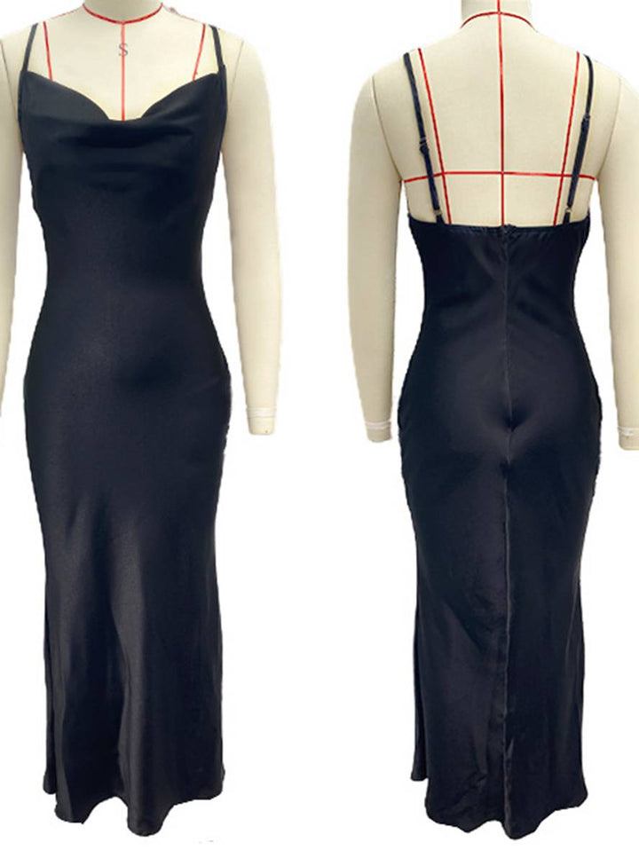 Damen Brautjungfernkleid Satin | Rückenlos Spaghettiträger
