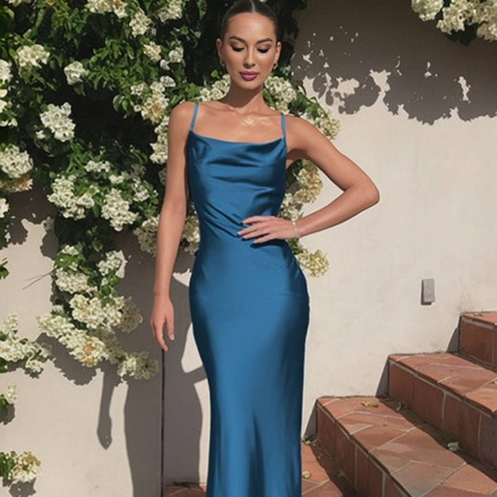 Damen Brautjungfernkleid Satin | Rückenlos Spaghettiträger