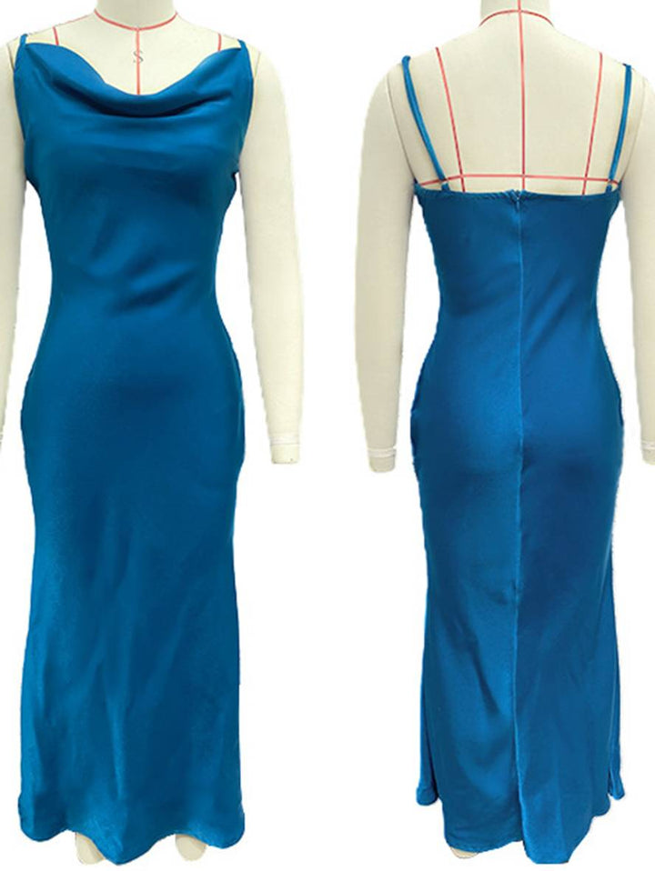 Damen Brautjungfernkleid Satin | Rückenlos Spaghettiträger