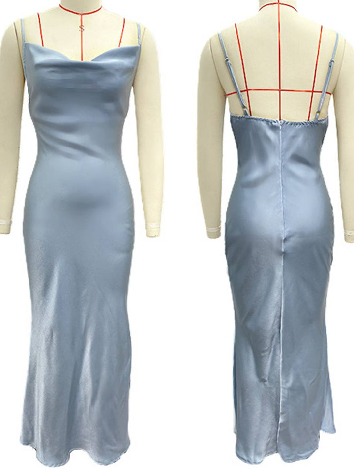 Damen Brautjungfernkleid Satin | Rückenlos Spaghettiträger