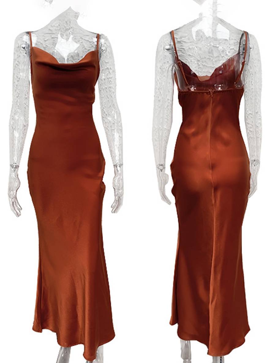 Damen Brautjungfernkleid Satin | Rückenlos Spaghettiträger
