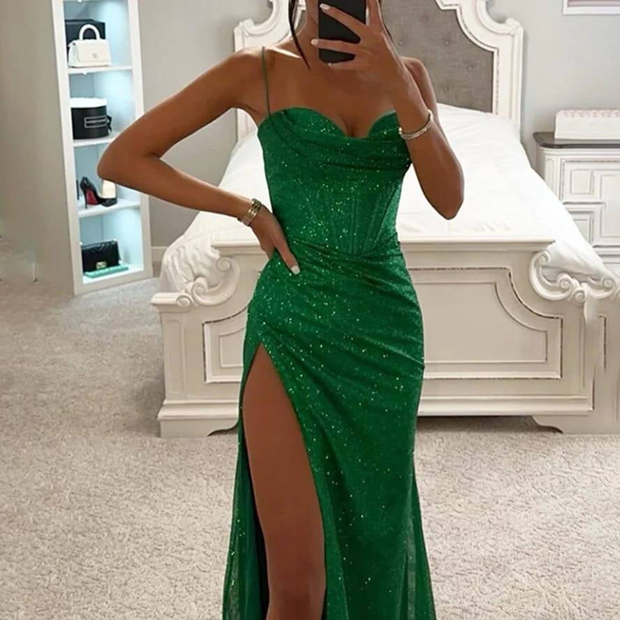 Damen Maxikleid | Spaghettiträger Schlitz