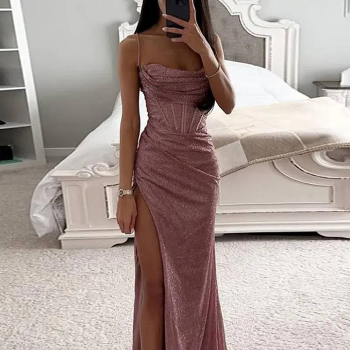 Damen Maxikleid | Spaghettiträger Schlitz