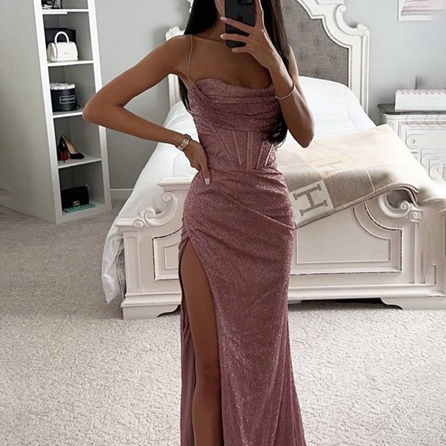 Damen Maxikleid | Spaghettiträger Schlitz