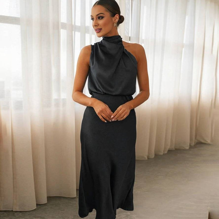 Damen Brautjungfernkleid Satin | Neckholder Maxi