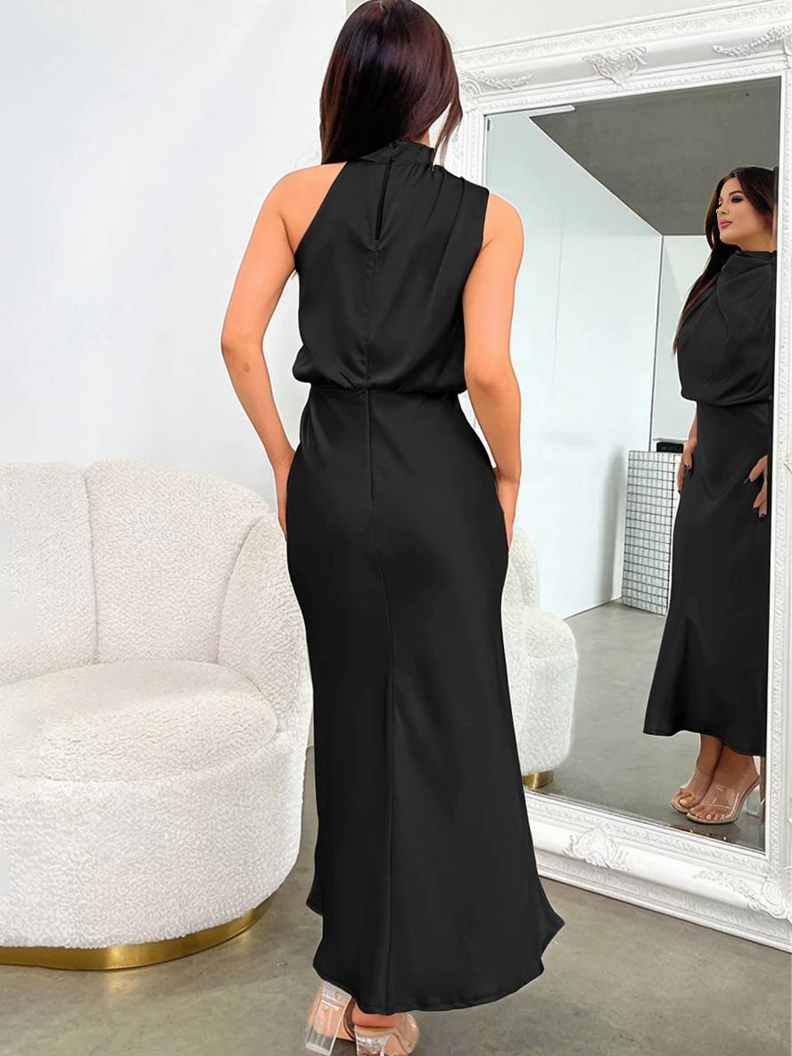 Damen Brautjungfernkleid Satin | Neckholder Maxi