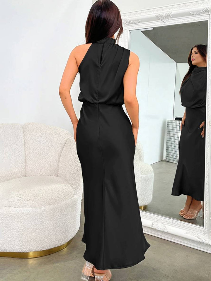 Damen Brautjungfernkleid Satin | Neckholder Maxi