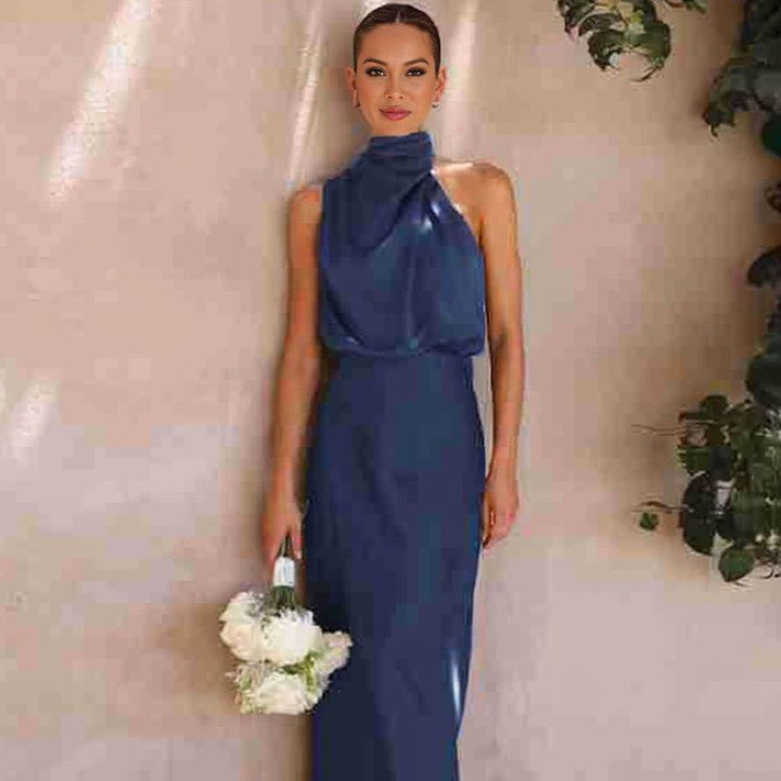 Damen Brautjungfernkleid Satin | Neckholder Maxi