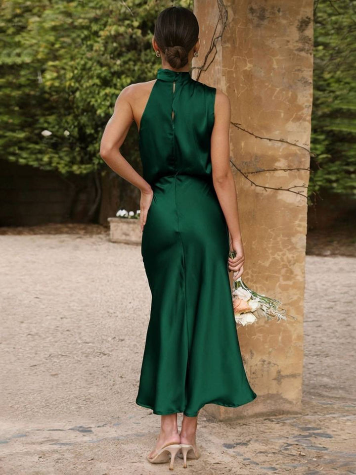 Damen Brautjungfernkleid Satin | Neckholder Maxi