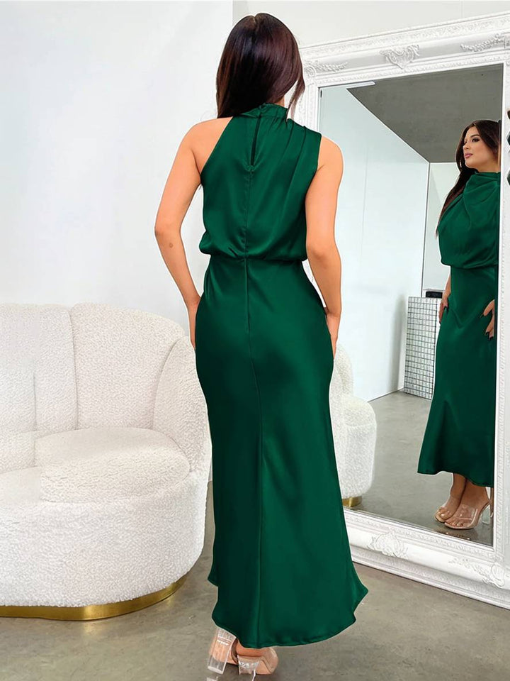 Damen Brautjungfernkleid Satin | Neckholder Maxi
